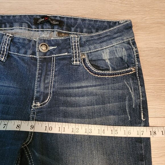 LOVE NATION Jeans Size 8 Bootcut Low Rise Medium Dark Wash Western Stretch - Picture 6 of 10